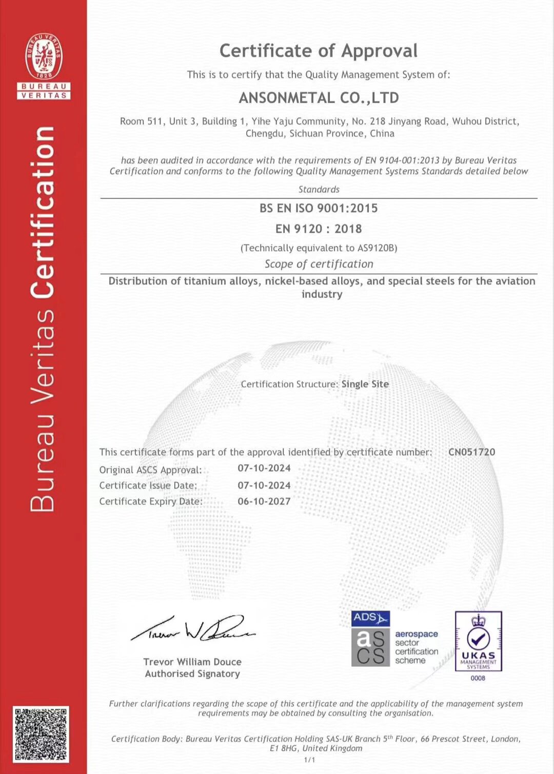BV AS9120 / ISO 9001 Approval